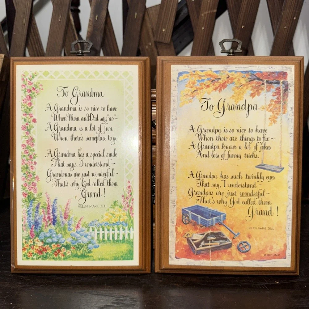 Vtg 1977 Wooden Plaques‎ Grandpa/ma Wall Art Grandparent. 8.5